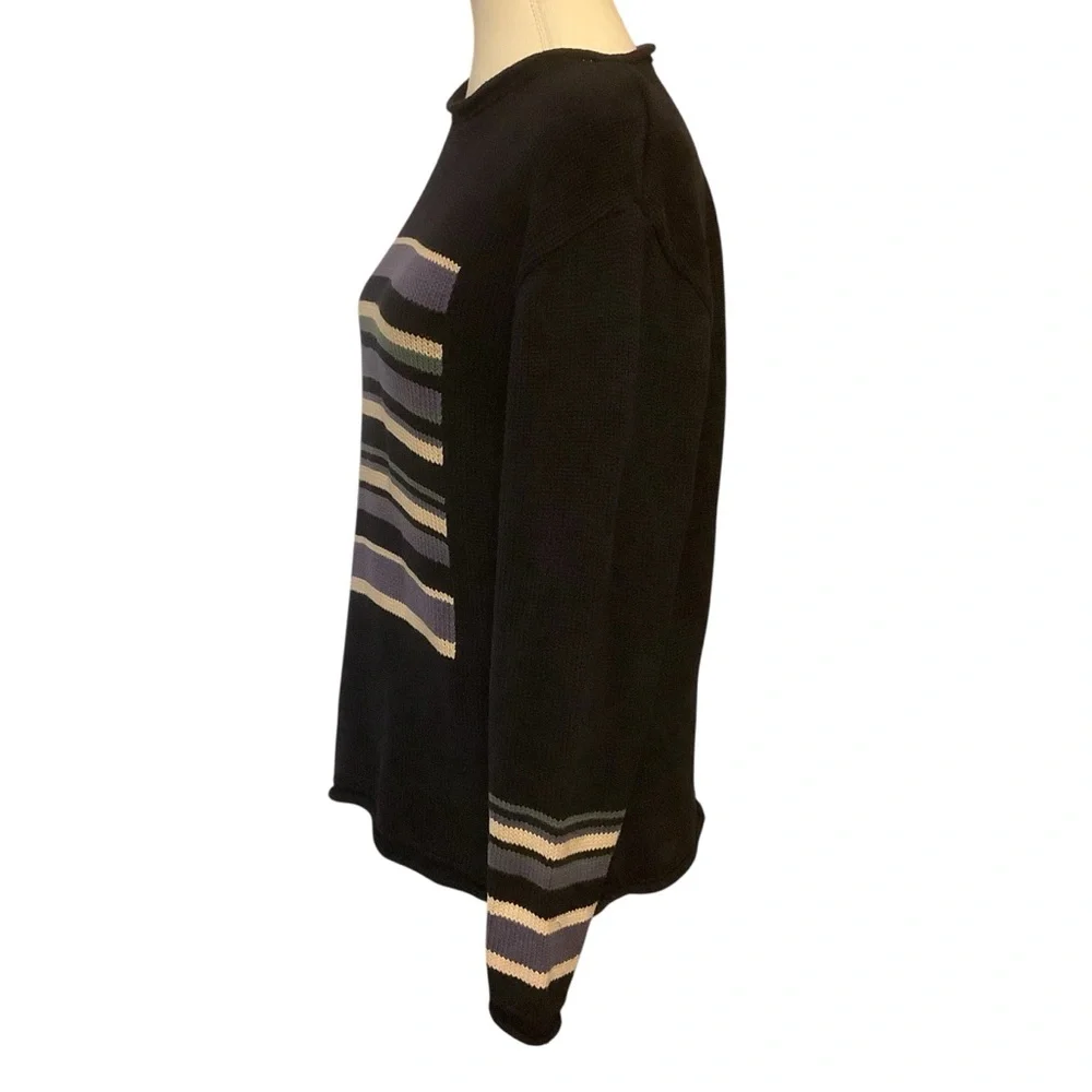 PARKHURST DARK BLUE STRIPED LONG SLEEVE KNIT SWEATER/ Size M - Picture 3 of 13